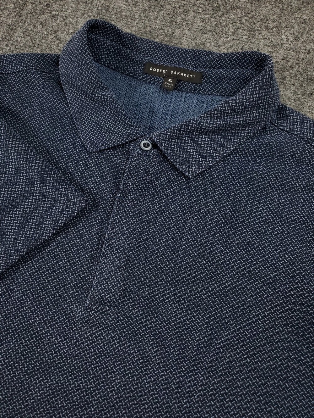 Robert Barakett Creston Polo Shirt XL Jacquard Navy Blue Micropattern Geometric